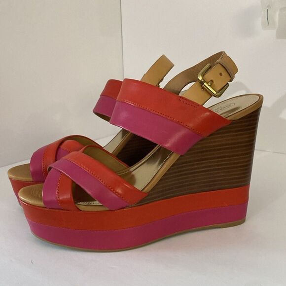 Coach Color Block Platform Sandals Orange Pink Stripe - Picture 5 of 12